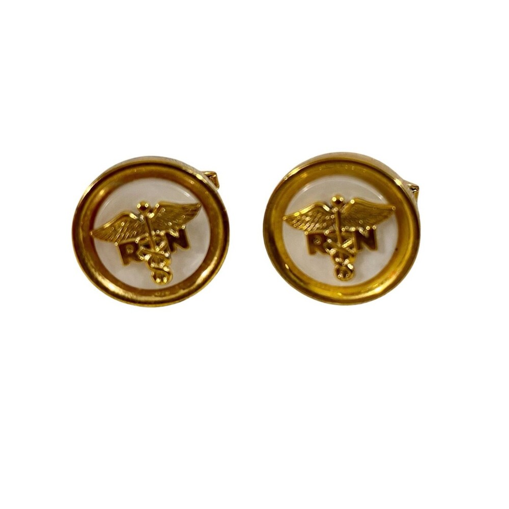 RN Registered Nurse Cufflinks Vintage Medical Caduceus Staff Snake